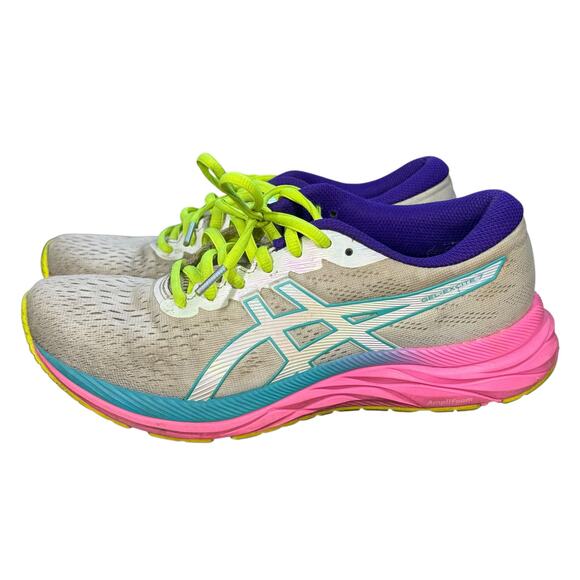Asics GEL-Excite Running Shoes Neon Pink Yellow Blue Purple Women's 7.5 - Picture 2 of 9